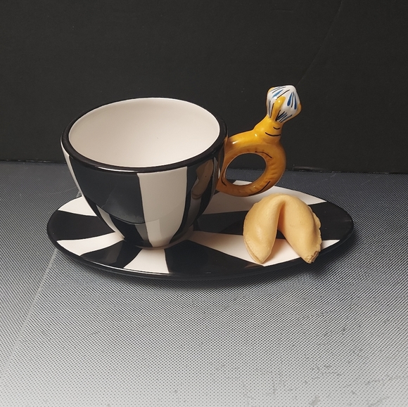 Cocktail cuties colorful cup saucer black white hand painted - Picture 5 of 5